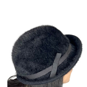 Vintage 80s KANGOL made in England fuzzy black trilby hat
